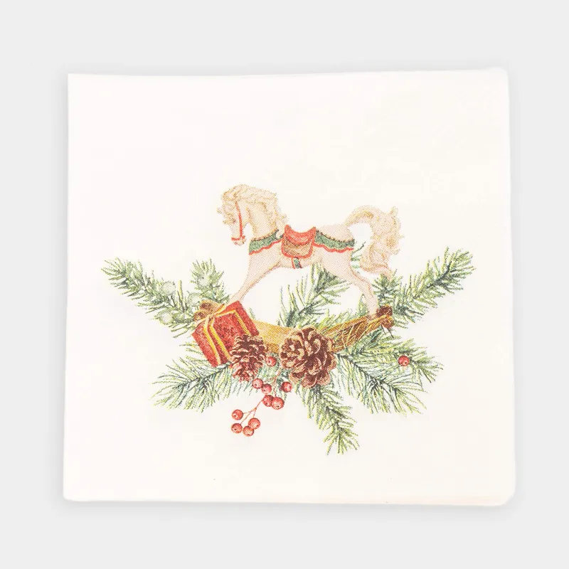 Салфетки бумажные, 21х21 см, 20 шт, квадратные, белые, Лошадка, Christmas miracle classic