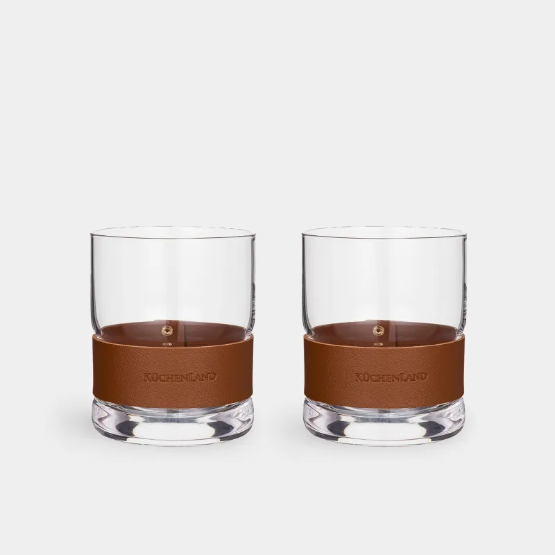 Виски стақаны, 10 см, 390 мл, 2 дана, шыны/жасанды былғары, Clear devo