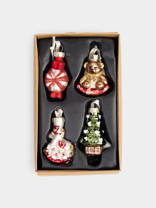 Набор елочных игрушек, 4 см, 4 шт, стекло, с блестками, Новогодние атрибуты, Figure christmas, image-6