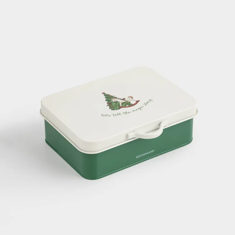 Сақтау ыдысы, 22х15 см, 2 л, металл, тікбұрышты, Жылқысы бар шырша, Christmas green