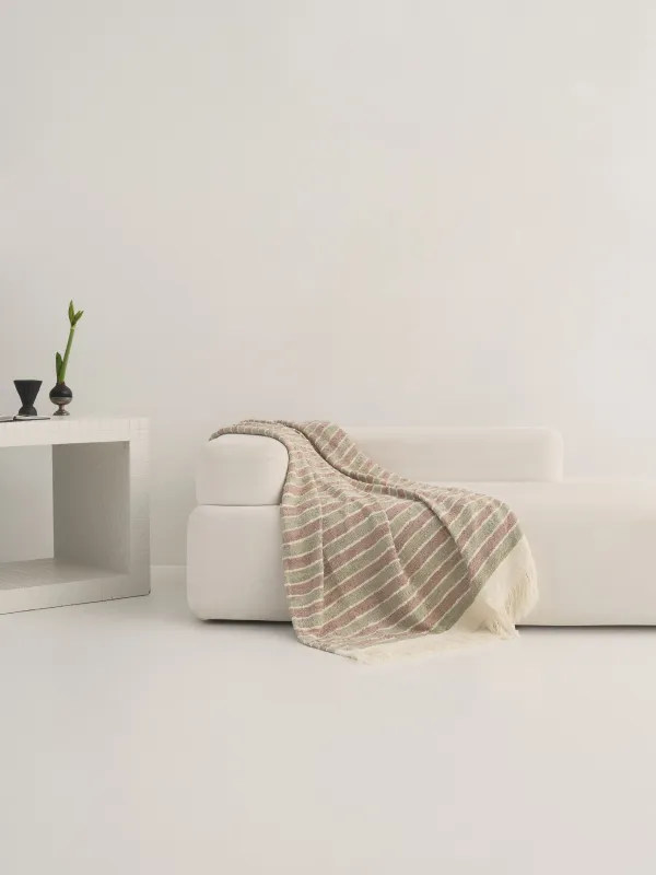 Көрпе, 130x170 см, шашақты, полиэстер/мақта, жасыл-күлгін, жолақты, Tabby, image-2