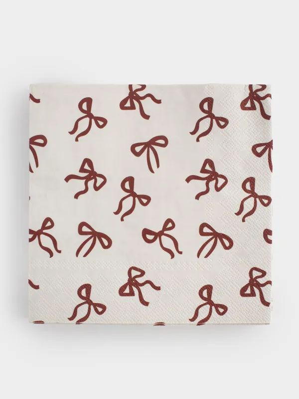 Қағаз майлықтар, 33х33 см, 20 дана, төртбұрышты, ақ, Бантиктер, Christmas bow, image-0