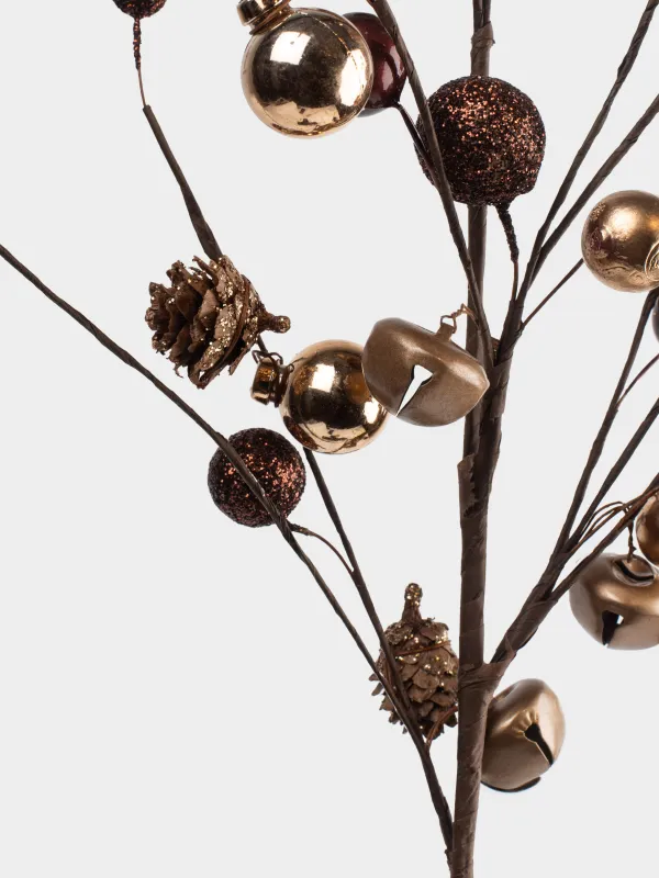 Ветка декоративная, 70 см, Бронзовые шары с шишками, Bronze decor, image-3