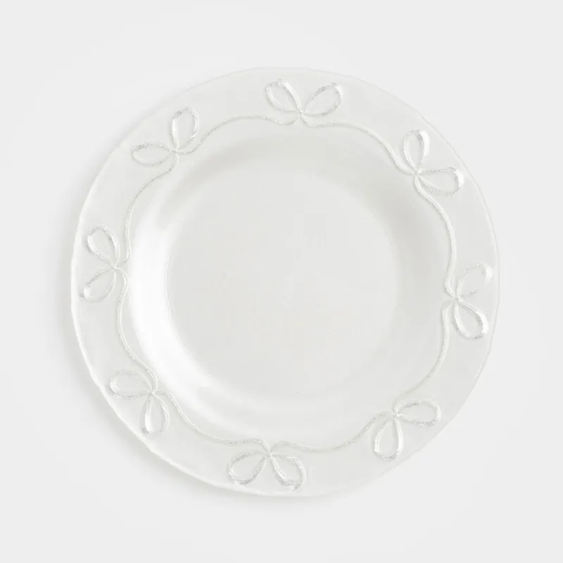 Тарелка обеденная, 28 см, стекло, белая, Банты, Bows pattern