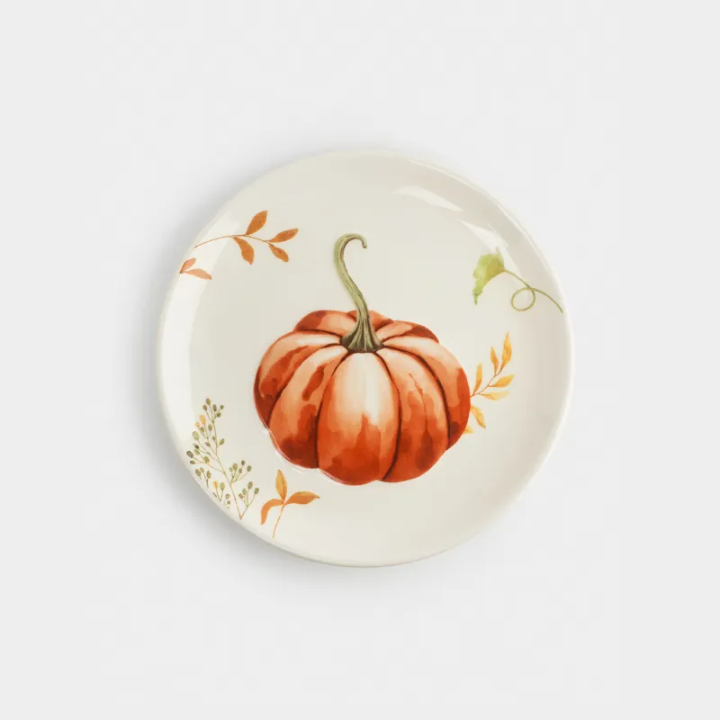 Тіскебасар тәрелкесі, 22 см, керамика, ақ, Асқабақ және жапырақтар, Forest symphony