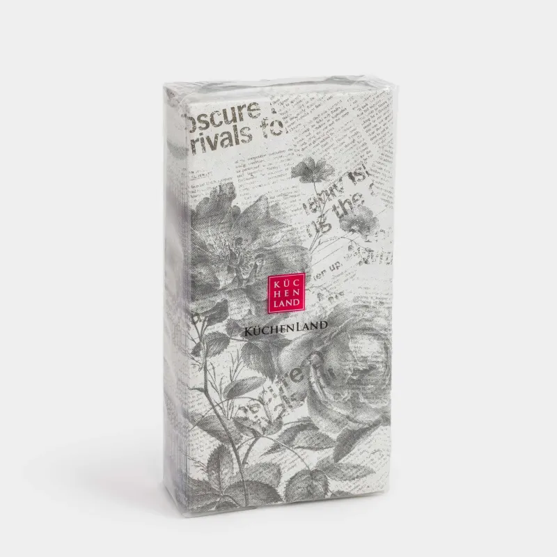 Қағаз майлықтар, 33х33 см, 20 дана, төртбұрышты, ақ, Газет, Noir flower, image-3