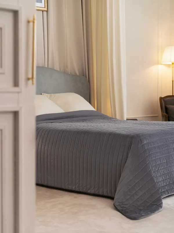 Төсек жапқыш, 220х240 см, сырылған, барқыт/микрофибра, сұр, Stitch velvet, image-4