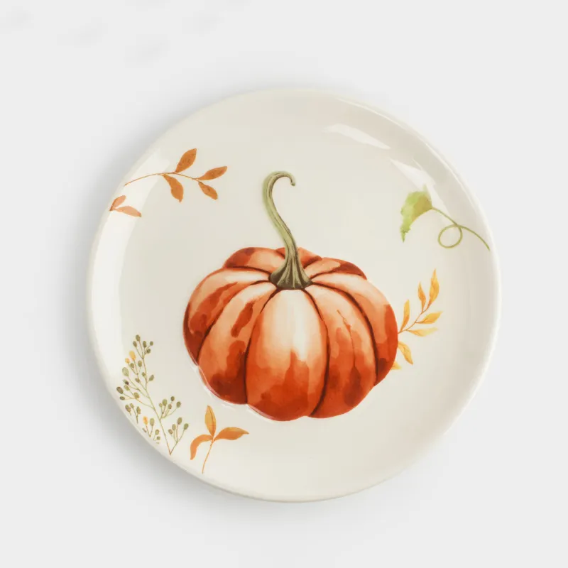 Тіскебасар тәрелкесі, 22 см, керамика, ақ, Асқабақ және жапырақтар, Forest symphony