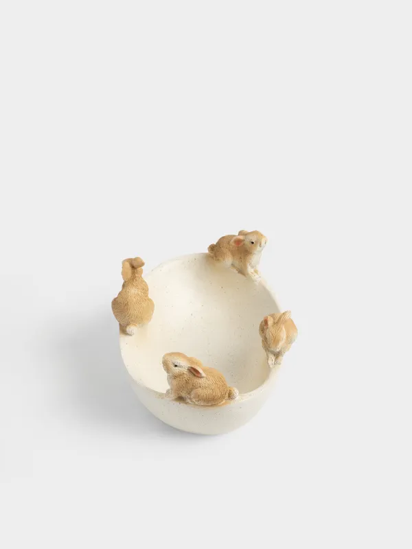 Сәндік ыдыс, 18х13х9 см, полирезин, ақ және қоңыр, Қояндар, Easter lace, image-4