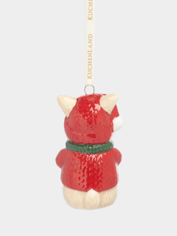 Шырша ойыншығы, 7 см, керамика, Қалпақ пен шарф таққан қоян, Figure christmas, image-2