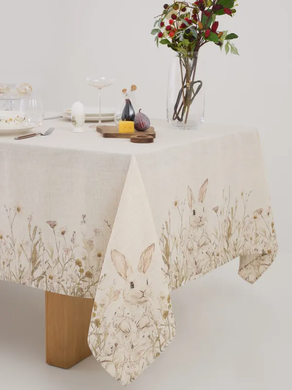Дастархан, 170х250 см, полиэстер/зығыр, сарғылт-қоңыр, Гүлдер арасындағы қоян, Bunny in flowers, image-4