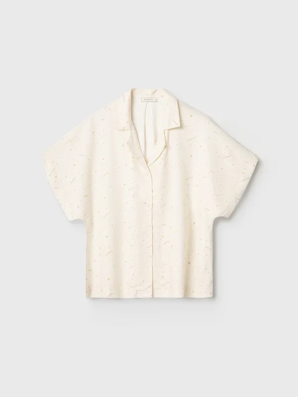 Әйелдер жейдесі, үйге арналған, өлшемі S, қысқа жеңді, вискоза, сүт түстес, Жұлдыздар, Dina, image-6