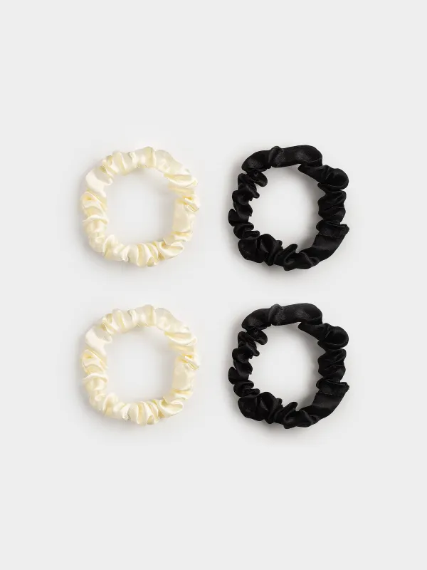 Шашқа арналған серпімді жолақ, 6 см, 4 дана, Жүректе, сатин, сүт / қара, Silk, image-0