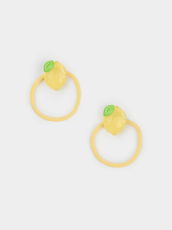 Резинка для волос, 5 см, 2 шт, детская, пластик/полиэстер, желтая, Лимон, Gracile, image-0