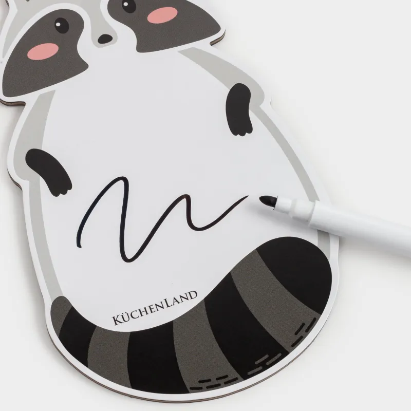 Жазбаларға арналған магнитті тақта, 18х10 см, маркермен, пластиктен, ақ және сұр, Жанат, Raccoon, image-4