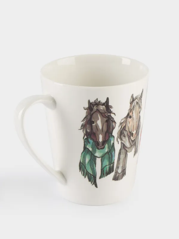 Саптыаяқ, 420 мл, фарфор N, ақ, Шарф таққан жылқылар, Horse trio, image-1