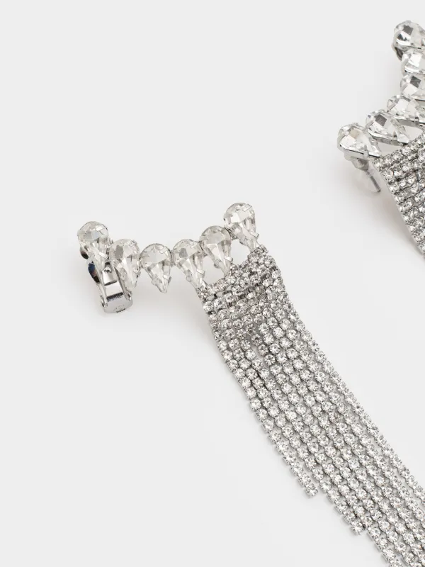 Пуссет сырғалары, 14 см, 2 дана, металл/страздар, күмістер, Кристалдар, Jewelry crystal, image-3