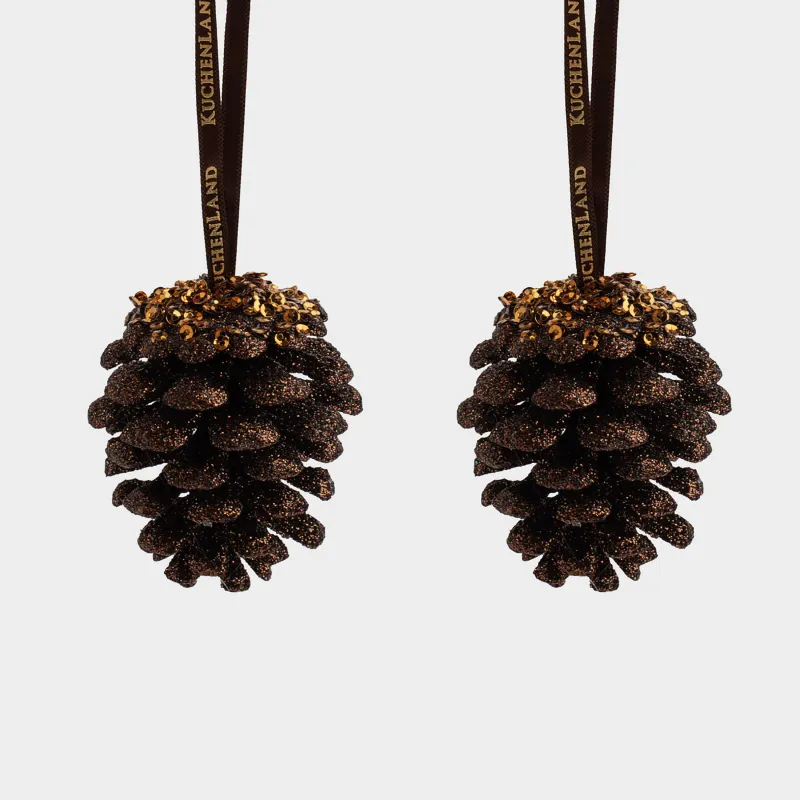 Игрушка елочная, 5 см, 2 шт, пластик, бронзовая, Шишка, Figure sparkle