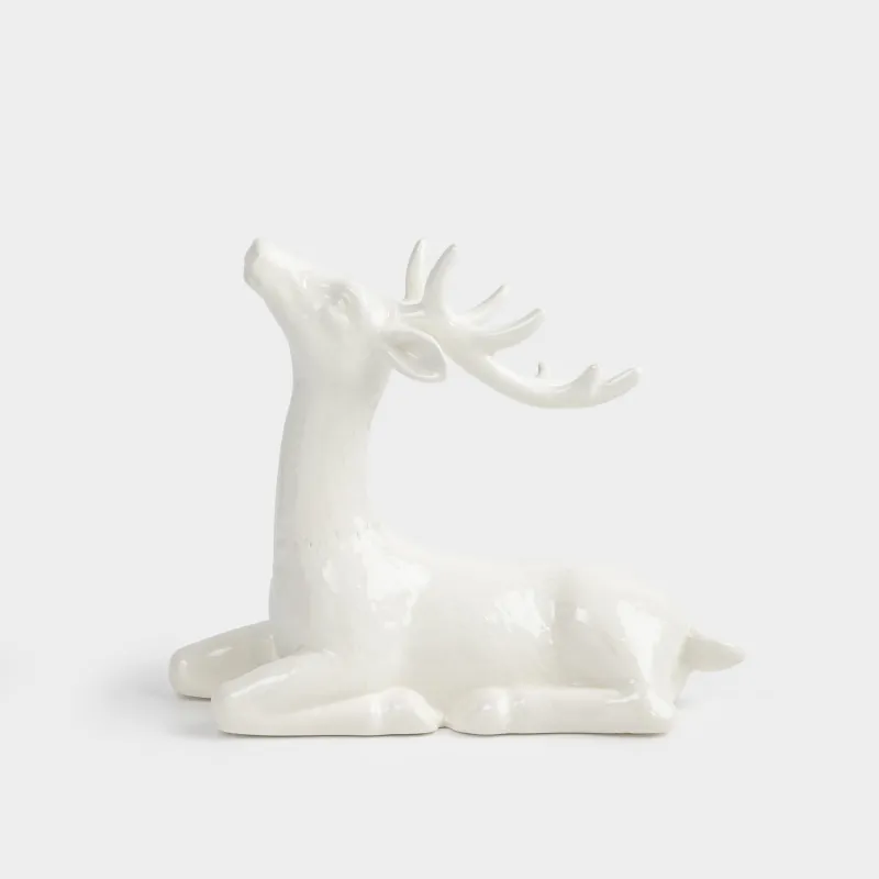 Мүсінше, 17 см, керамика, ақ, Бұғы, Forest deers