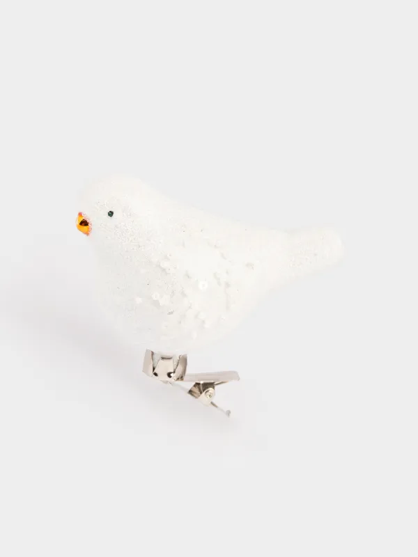 Шырша ойыншығы, 7 см, қыстырғышта, шыны/металл, ақ, Құс, Figure sparkle, image-1