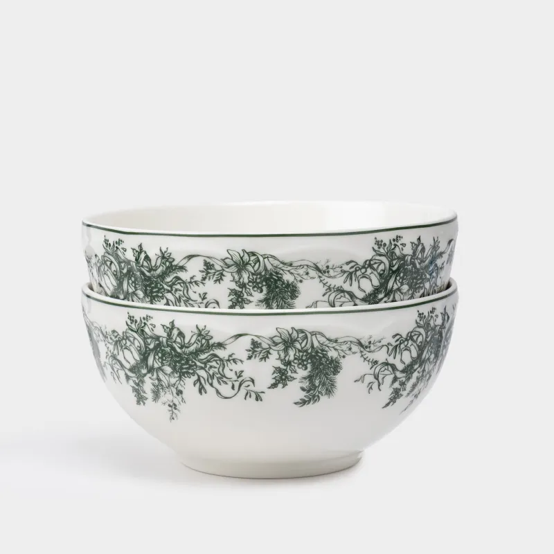 Кесе, 14х7 см, 2 дана, фарфор N, ақ-жасыл, Қысқы гүл шоғы, Winter lace