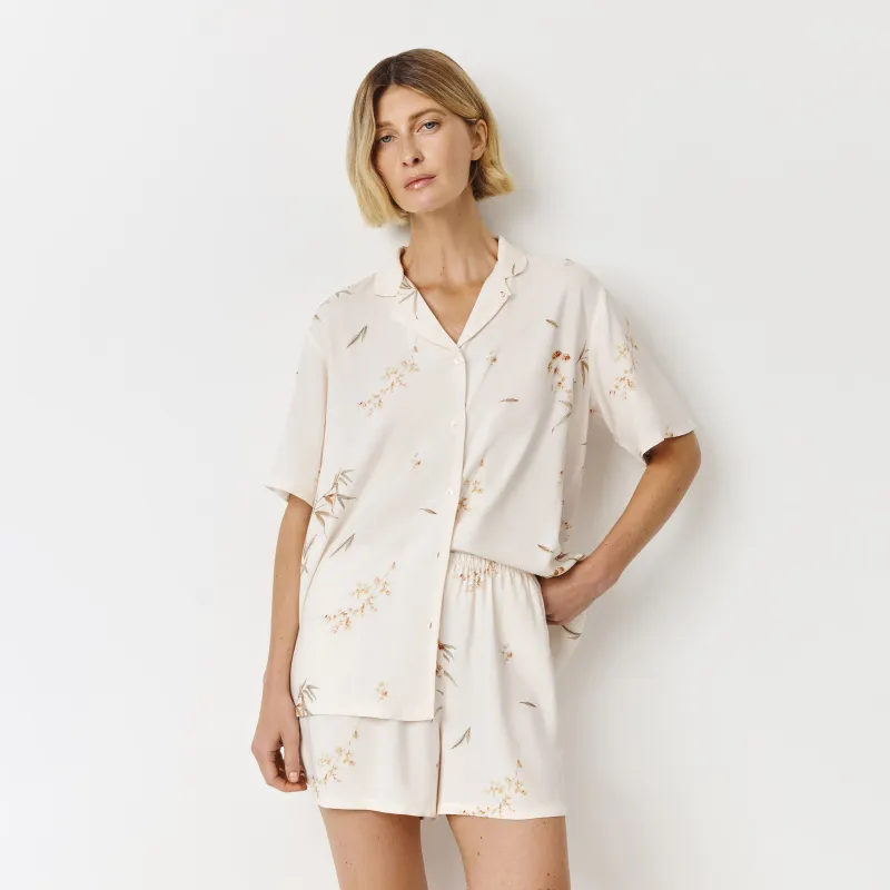 Әйелдер жейдесі, үйге арналған, өлшемі L, қысқа жеңді, вискоза, сүт түстес, Гүлдер, Norla