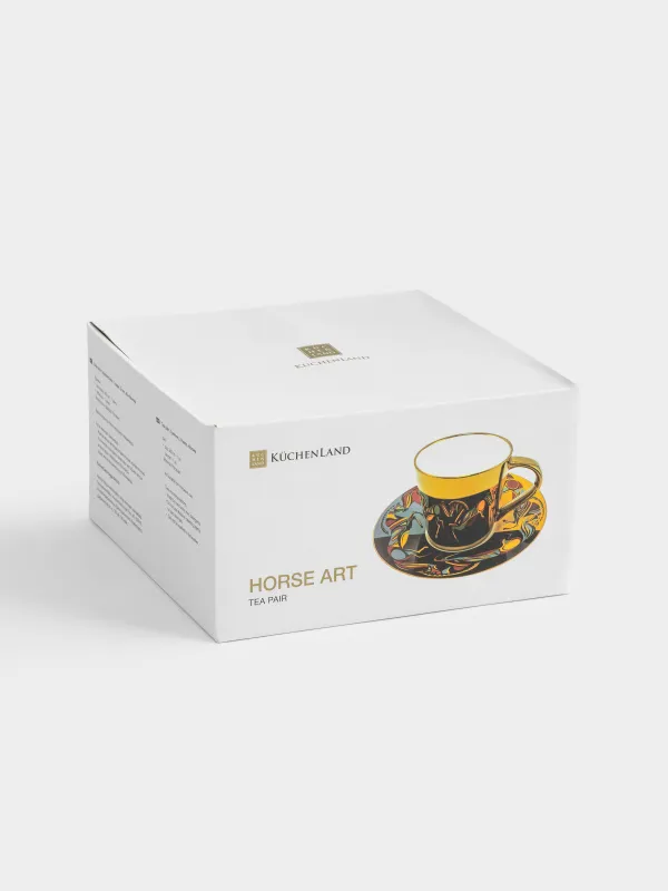 Шай жұбы, 1 адам, 2 зат, 300 мл, фарфор Р, алтын, Жылқы, Horse art, image-6