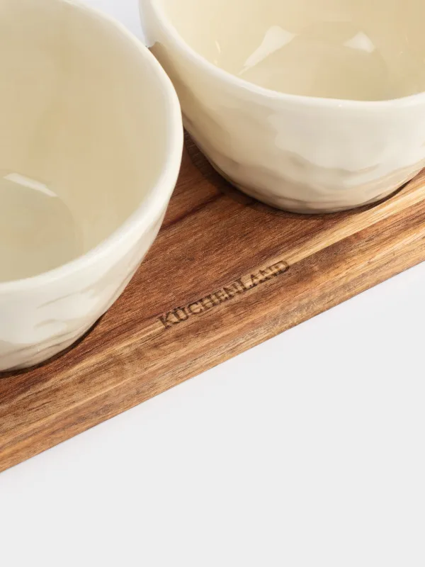 Набор для закусок, 2 пр, на подставке, фарфор P/дерево, молочный, Еж, Noble tree, image-2