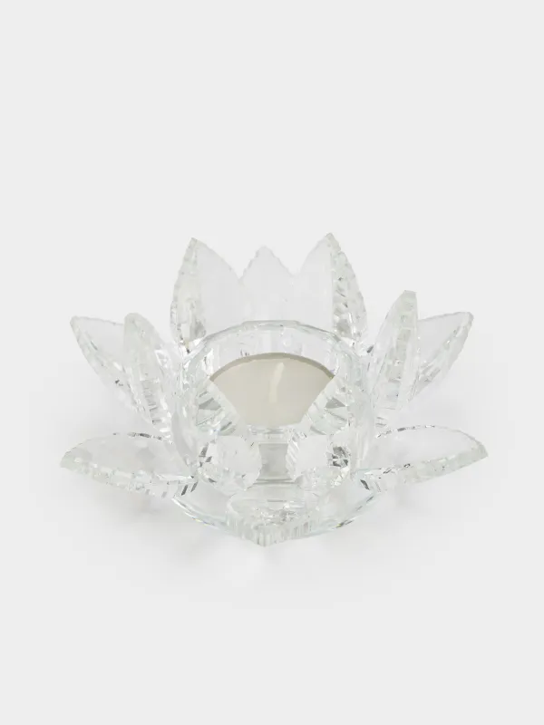Подсвечник, 13x6 см, для чайной свечи, кристальное стекло, Лотос, Crystal flower, image-2