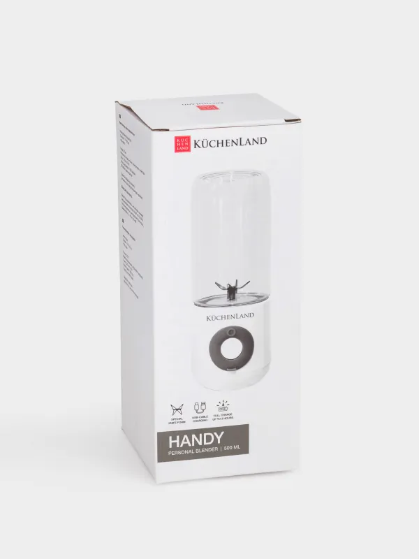 Жеке блендер, 500 мл, 35 Вт, портативті, қайта қуаттандырылады, пластик/болат, ақ, Handy, image-5