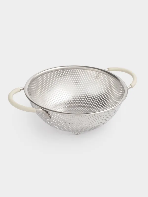 Дуршлаг, 19 см, с двумя ручками, сталь/силикон, бежевый, Sieve, image-2