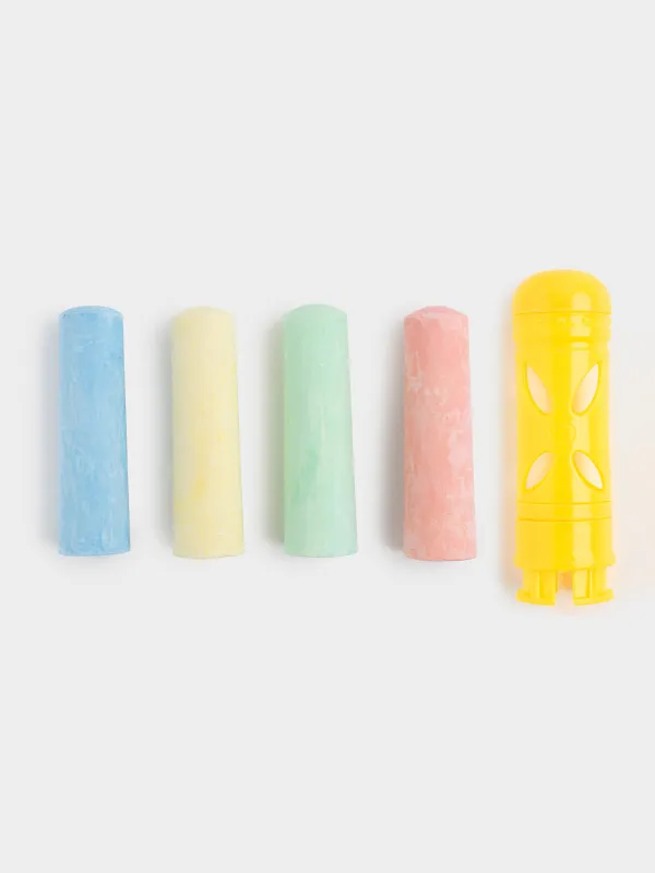 Мелки, 4 шт, с держателем, пластик/мел, цветные, Game, image-1