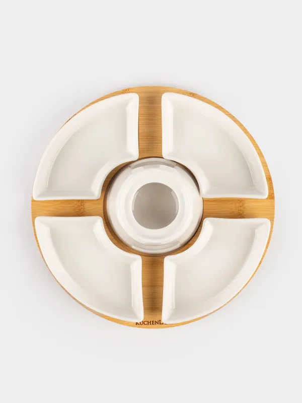 Фондюге арналған жиынтық, 4 адам, тұғырда, керамика/бамбук, Bamboo, image-6