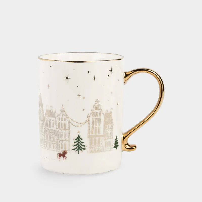 Саптыаяқ, 370 мл, фарфор N, сүт және алтын түстес, Үйлер мен жылқы, Snow sparks