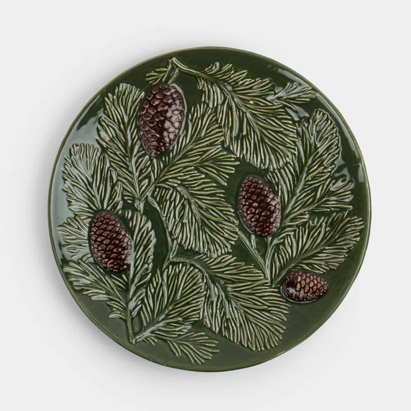 Ыдыс, 26 см, керамика, жасыл, Шырша бұтақтарындағы бүршіктер, Forest whispers