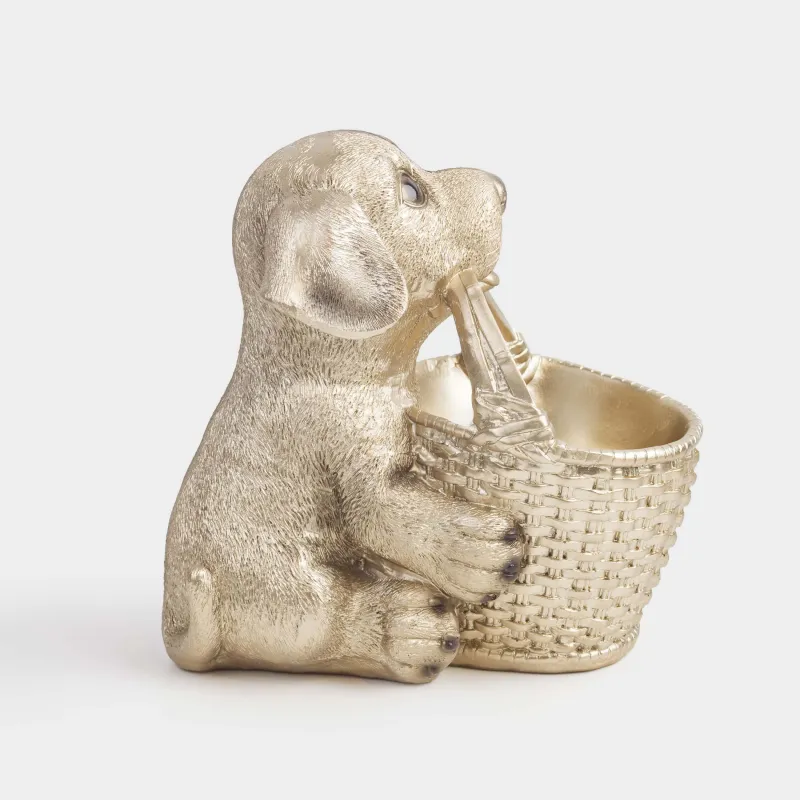 Кәмпит ыдысы, 19х18 см, сабы бар, полирезин, сарғылт-қоңыр, Себеті бар лабрадор, Dog