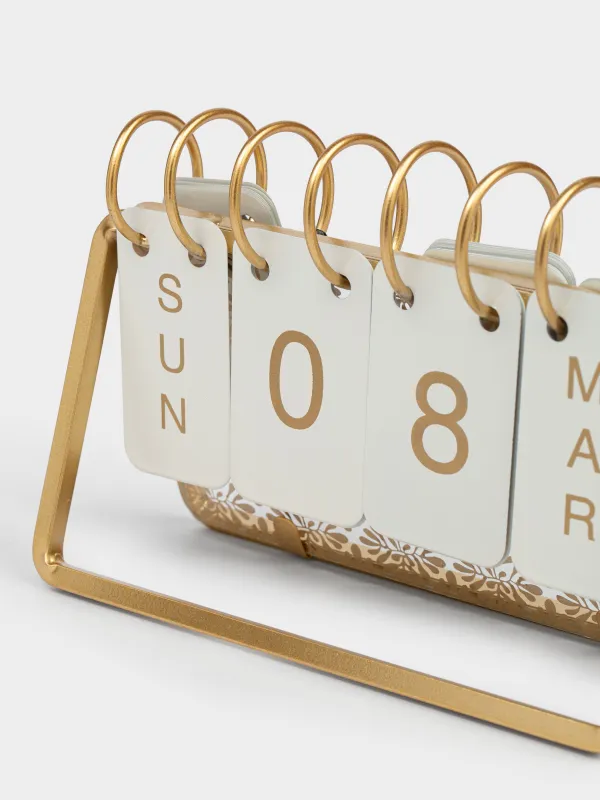 Календарь настольный, 18х13 см, на кольцах, металл, золотистый, Twist gold, image-3