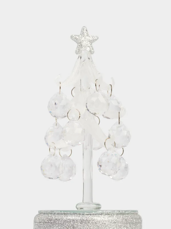 Статуэтка с подсветкой, 18 см, вращающаяся, с подвесками, стекло, серебристая, Christmas vitreous, image-1