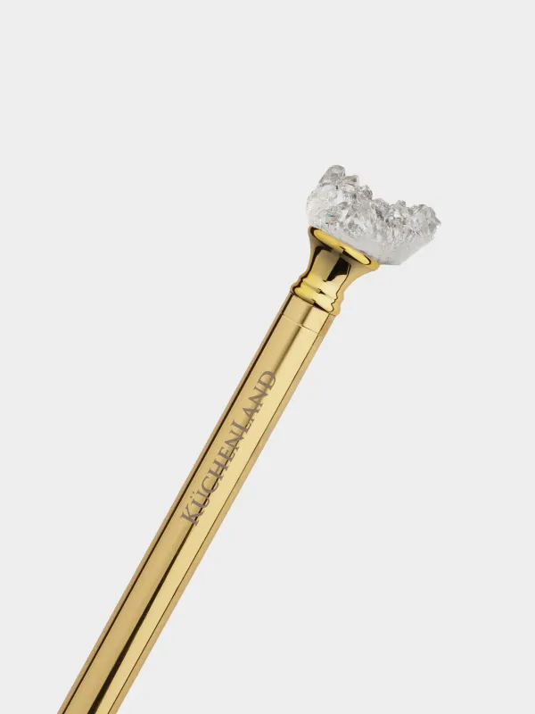 Шарикті қалам, 16 см, пішіні бар, металл, алтын, Күміс кристалл, Draw figure, image-2