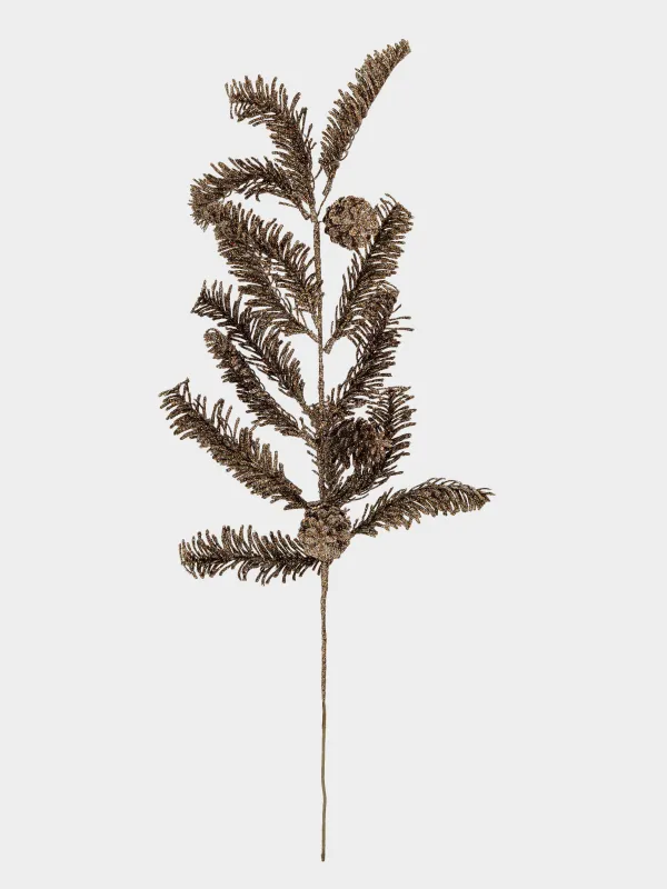 Ветка декоративная, 65 см, пластик/металл, Бронзовая хвоя с шишками, Conifer bronze, image-0
