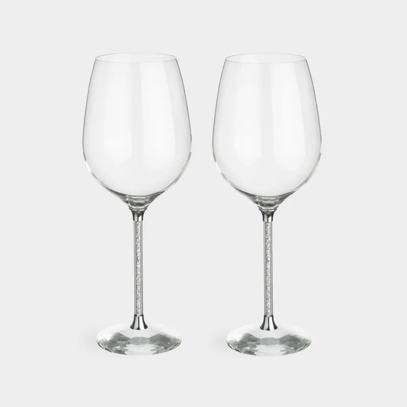 Шарап бокалы, 600 мл, 2 дана, шыны/страздар, Күміс кристалдар, Diamond