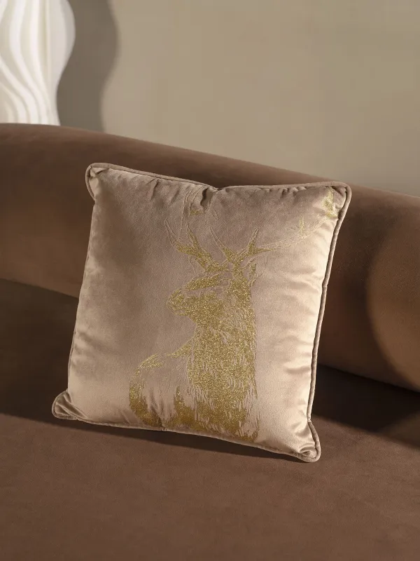 Сәндік жастық, 45х45 см, барқыт, қоңыр-алтын, Ормандағы бұғылар, Woodland story, image-2