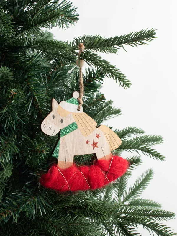 Шырша ойыншығы, 11 см, ағаш/полиэстер, жылтырақтары бар, Тербелетін ат, Figure wood, image-2