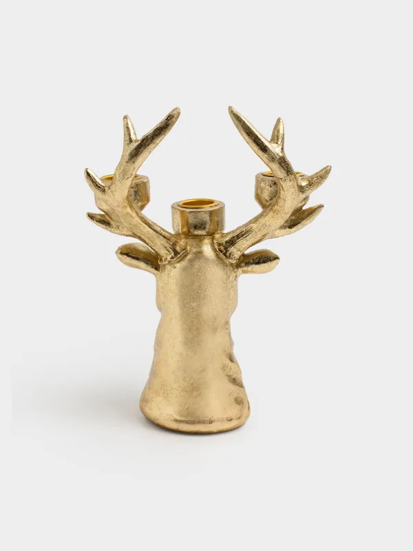 Шырағдан, 21 см, 3 жіңішке шам, полирезин, алтын, Бұғының басы, Deer gold, image-3