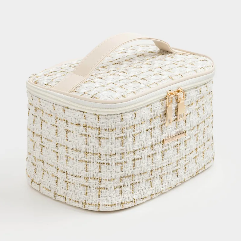 Косметикалық сөмке, 20х15 см, тұтқасы бар, твид, ақ, Wenal, image-4