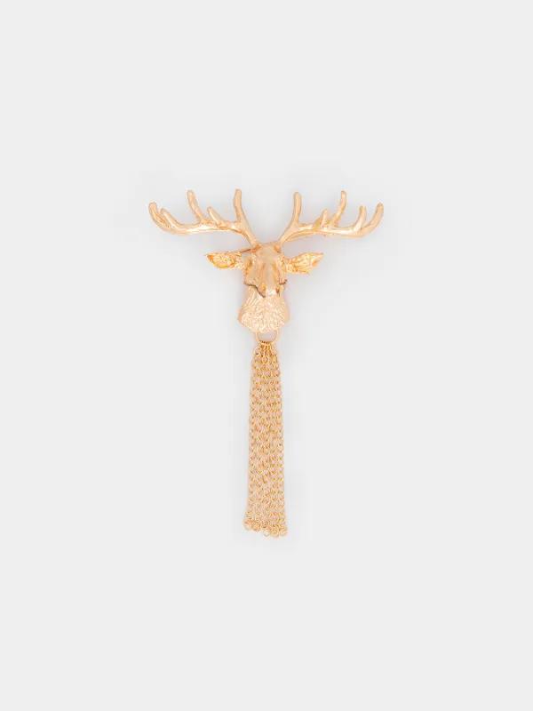 Танамоншақ, 6 см, металл, алтын түстес, Бұғы, Jewelry deer, image-0