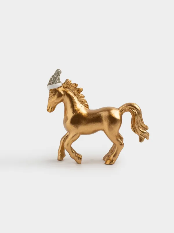 Статуэтка, 8 см, полирезин, золотистая, Лошадь в колпаке, Horse gold, image-0