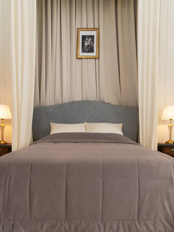 Жамылғы, 220х240 см, сырылған, барқыт/микрофибра, сұр-қоңыр, Stitch velvet, image-1