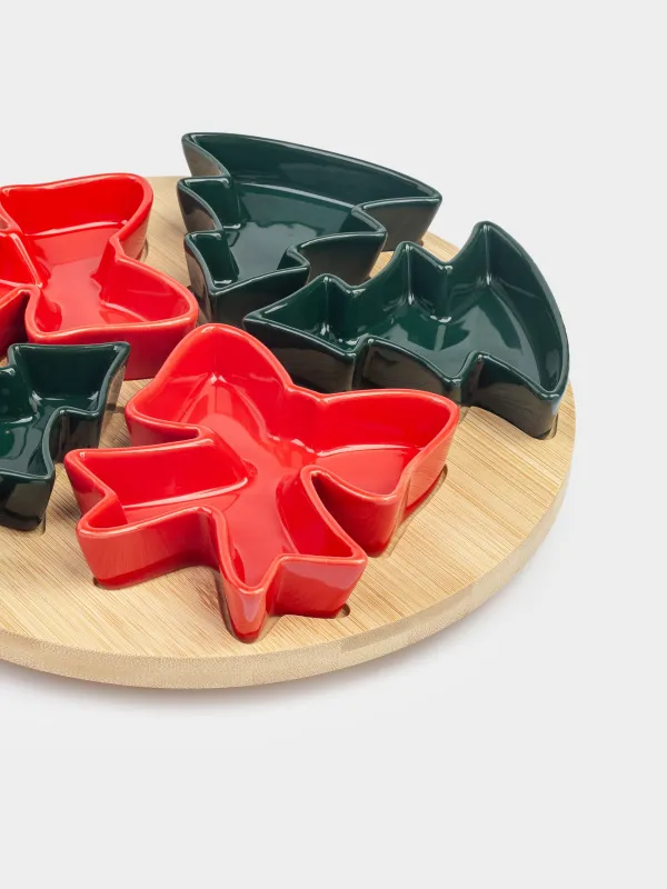 Тіскебасарларға арналған жиынтық, 5 зат, айналмалы, тұғырда, керамика/бамбук, Шыршалар мен бантиктер, Bamboo, image-4