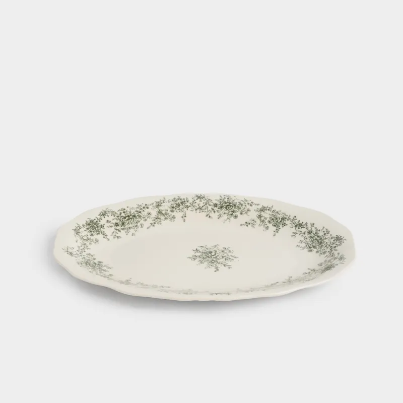 Ыдыс, 26х17 см, фарфор Р, сопақ, сарғылт-қоңыр, Жасыл гүлдер, Green lace